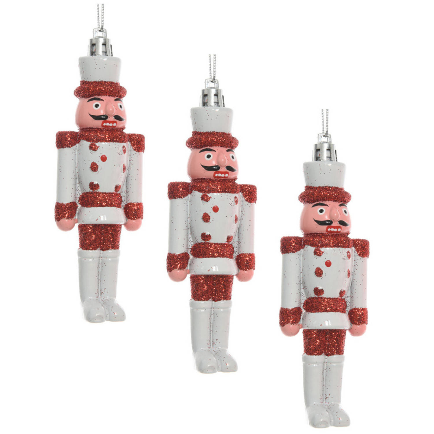 3x Kersthangers Notenkrakers Poppetjes-soldaten Wit-rood 12,5 Cm Kersthangers