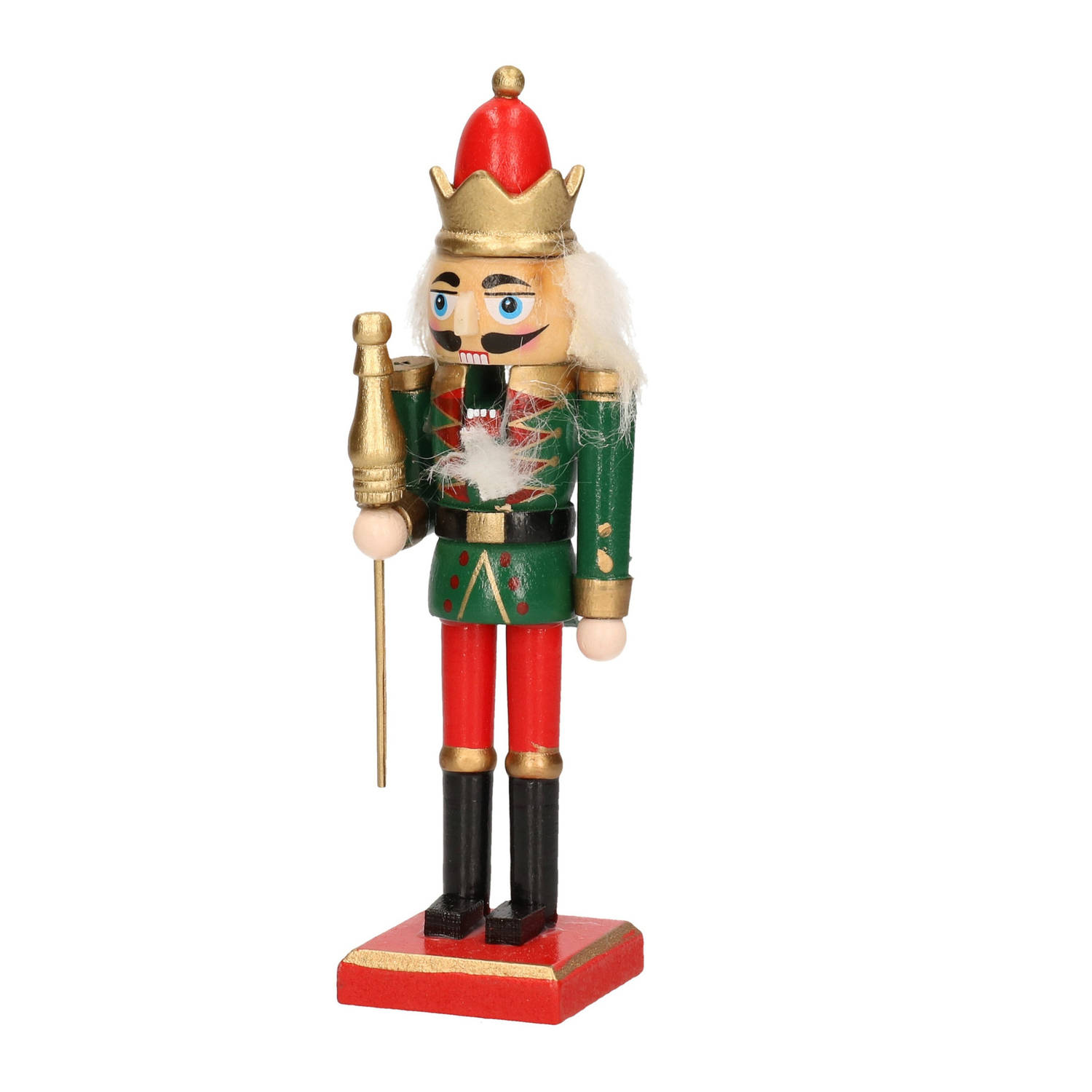 1x Kerst decoratie notenkraker pop/soldaat 15 cm kerstversiering groen/rood - Krestdecoratie poppetjes
