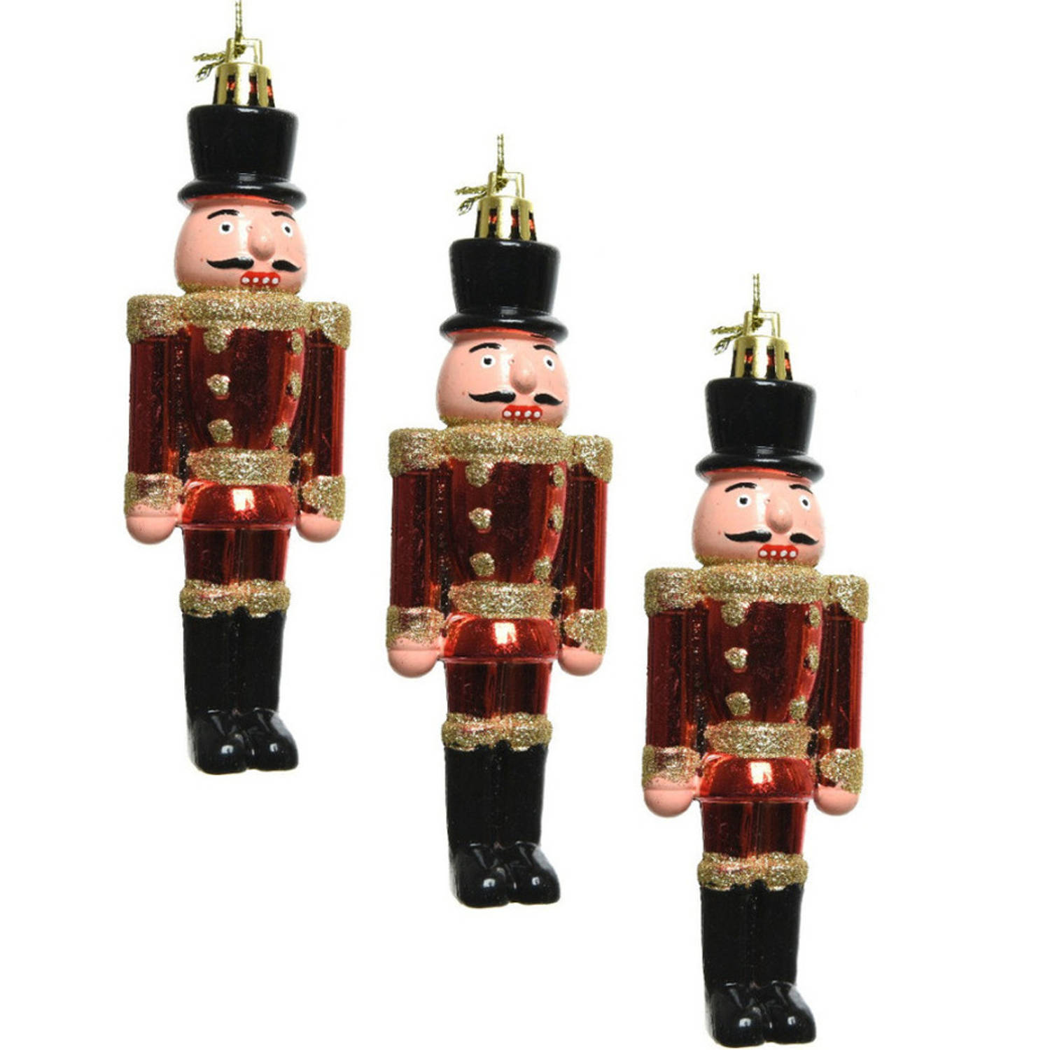 3x Kerstboomhangers Notenkrakers Poppetjes-soldaten Rood 9 Cm Kersthangers