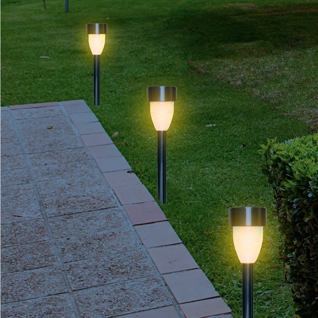 3x Buitenlamp/tuinlamp Nova 26 cm RVS op steker - Prikspotjes