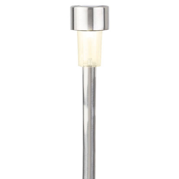 4x Buitenlampen/tuinlampen 36 cm RVS zilver op steker warm wit - Prikspotjes