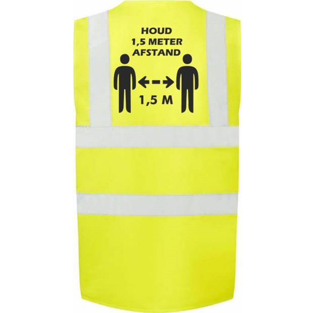 Geel Corona veiligheidsvest 1,5 meter afstand werkkleding voor volwassenen - Veiligheidshesje