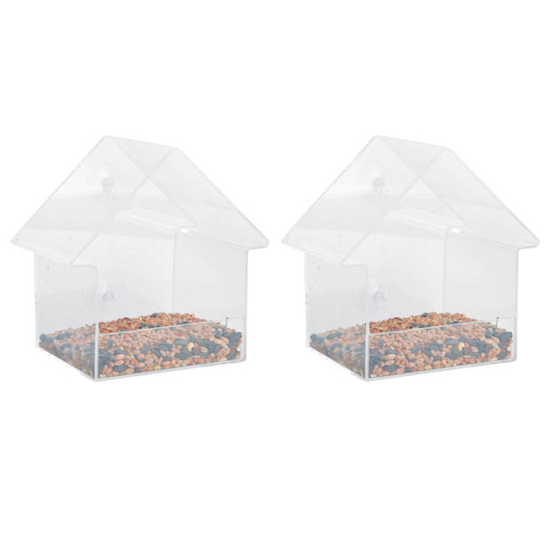2x stuks kunststof vogel raamvoederhuisjes/voedersilos transparant 15 cm - Vogelvoederhuisjes