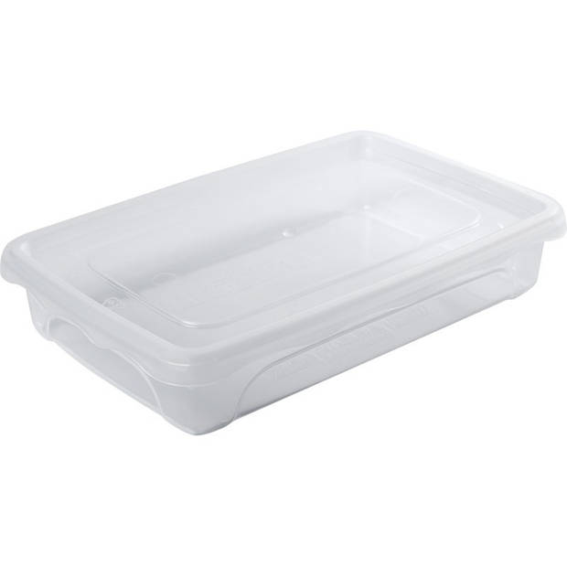 4x Voedsel plastic bewaarbakjes laag 0,5 en 1 liter transparant - Vershoudbakjes