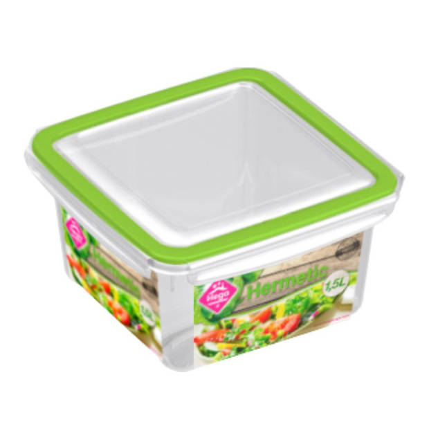 4x Voedsel plastic bewaarbakjes 1,5 liter transparant/groen - Vershoudbakjes