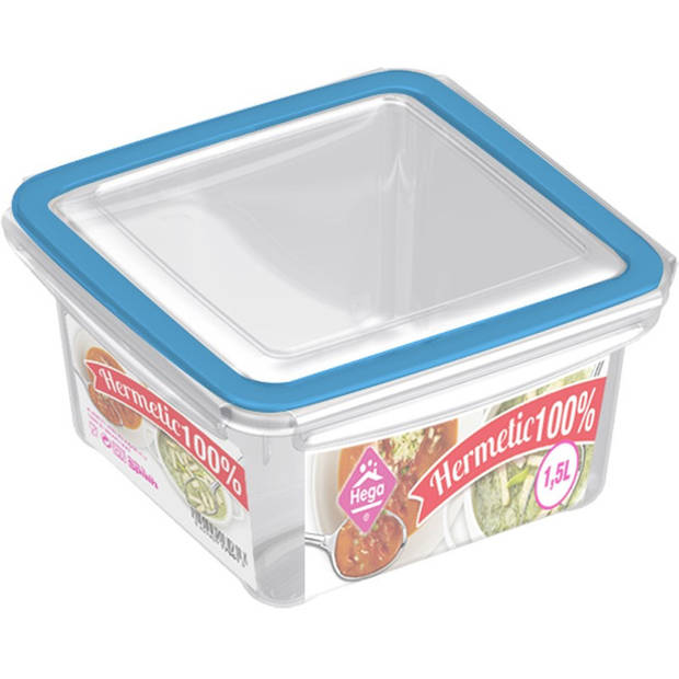 4x Voedsel plastic bewaarbakjes 1,5 liter transparant/blauw - Vershoudbakjes