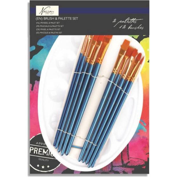 Acrylic brush and palette set, 14 pcs