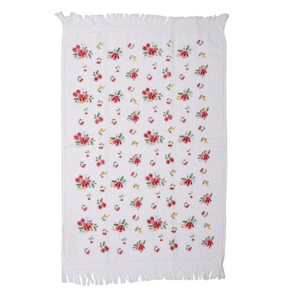 Clayre & Eef Gastendoekje 40x66 cm Roze Katoen Bloemen Toilet Handdoek Roze Toilet Handdoek