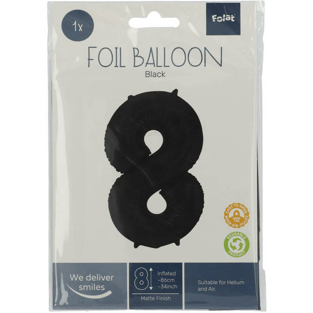 Folie ballon van cijfer 8 in het zwart 86 cm - Ballonnen