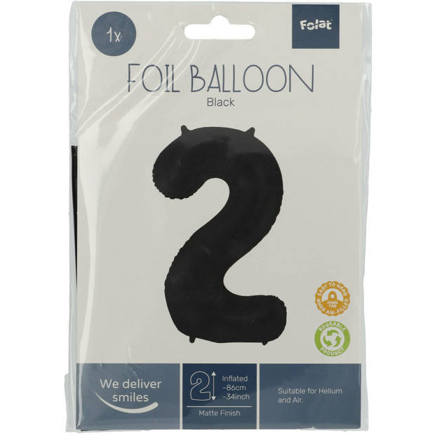 Folie ballon van cijfer 2 in het zwart 86 cm - Ballonnen