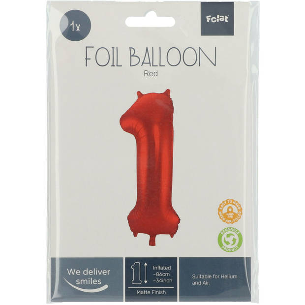 Folie ballon van cijfer 1 in het rood 86 cm - Ballonnen