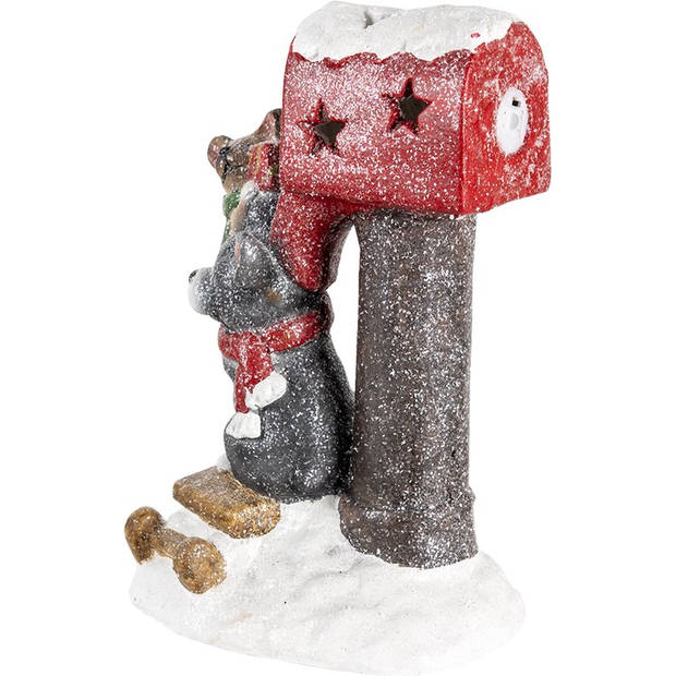 Clayre & Eef Rode Decoratie honden bij brievenbus LED 22*19*35 cm 6MG0012