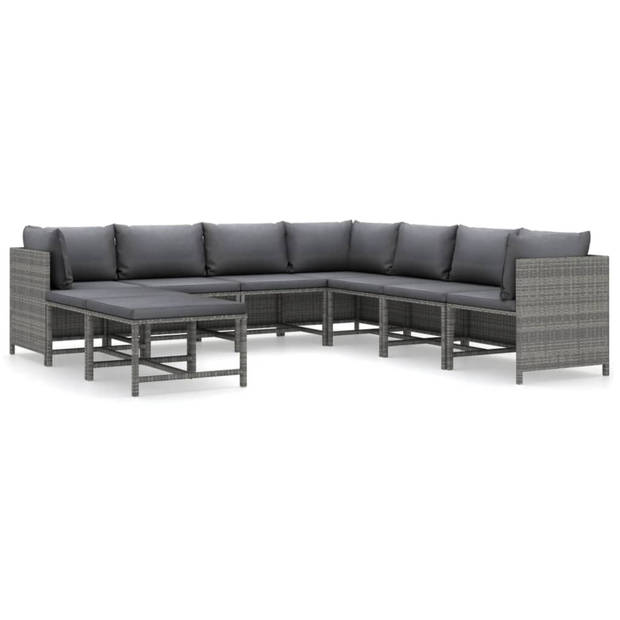 vidaXL 9-delige Loungeset met kussens poly rattan grijs