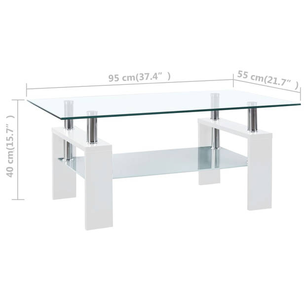 vidaXL Salontafel 95x55x40 cm gehard glas transparant en wit