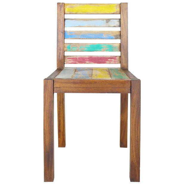 The Living Store Eetkamerstoel - Vintage stijl - Massief gerecycled hout - Multicolor - 45x45x85 cm