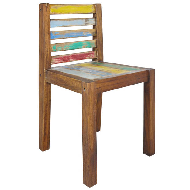 The Living Store Eetkamerstoel - Vintage stijl - Massief gerecycled hout - Multicolor - 45x45x85 cm