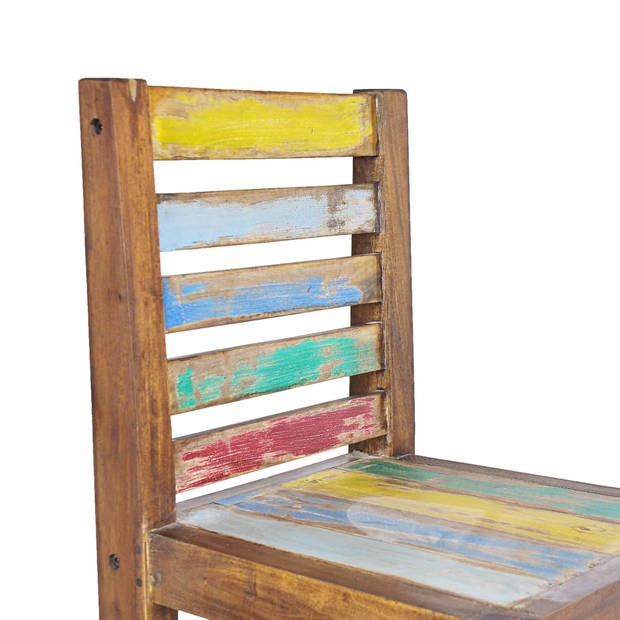 The Living Store Eetkamerstoel - Vintage stijl - Massief gerecycled hout - Multicolor - 45x45x85 cm