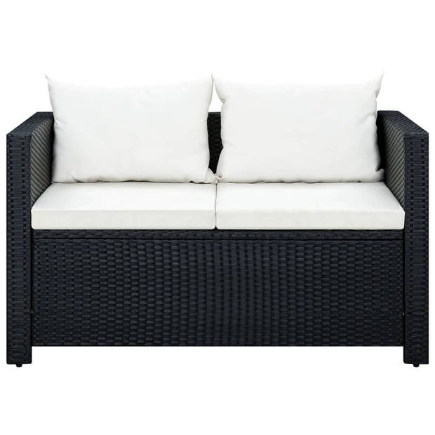 vidaXL 3-delige Loungeset met kussens poly rattan zwart