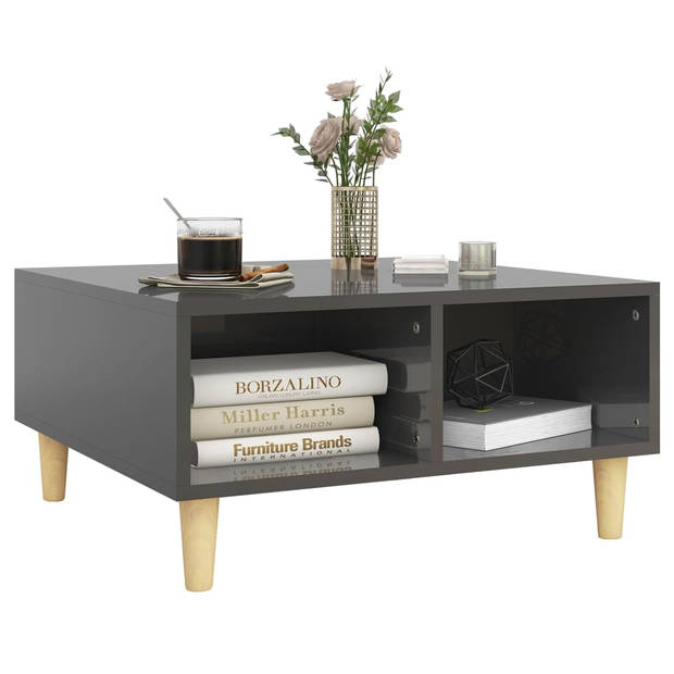 The Living Store Salontafel Scandinavische Stijl - 60x60x30 cm - Met Opbergschappen - Hoogglans Grijs