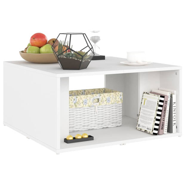 The Living Store Salontafel Set - Wit - 66 x 66 x 33 cm - Bewerkt hout