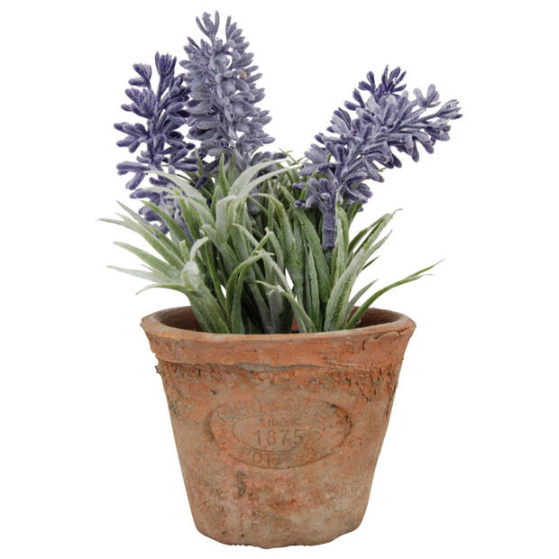 2x stuks kunstplanten lavendel in terracotta pot 15 cm - Kunstplanten