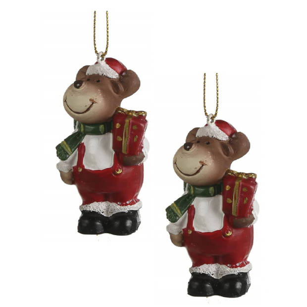 Kerstboomversiering 2x rendier kersornamenten 8 cm - Kersthangers