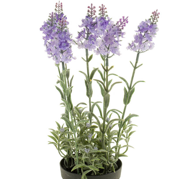 Lila paarse lavendel kunstplant in kunststof pot 28 cm - Kunstplanten