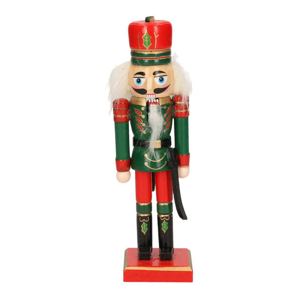 1x Kerst decoratie notenkrakers poppetjes/soldaten met sabel groen/rood15 cm - Kerstbeeldjes