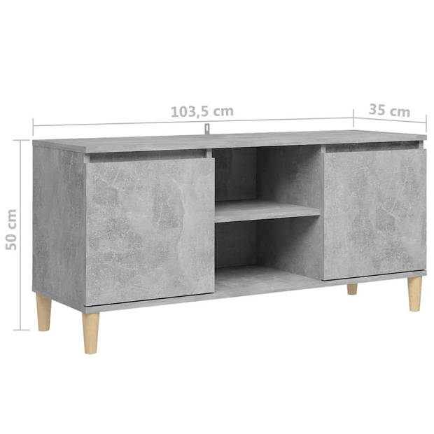 vidaXL Tv-meubel met massief houten poten 103,5x35x50 cm betongrijs