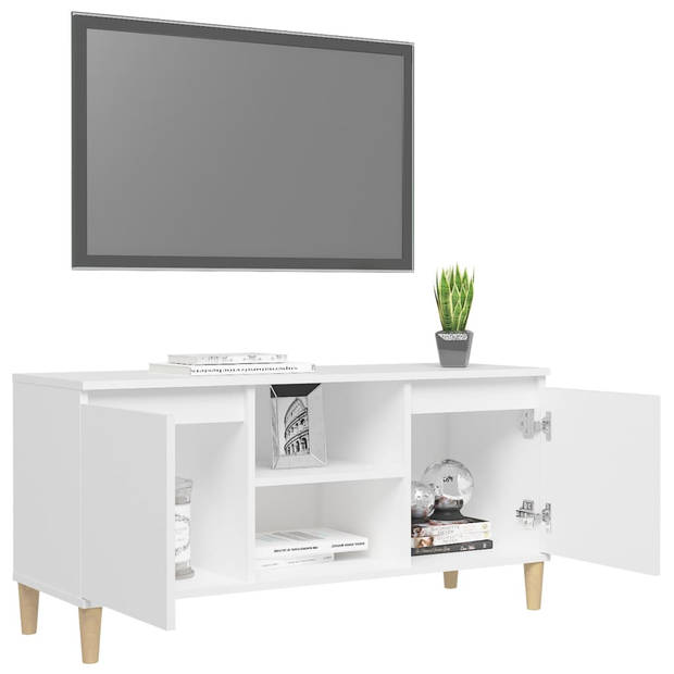 vidaXL Tv-meubel met massief houten poten 103,5x35x50 cm wit