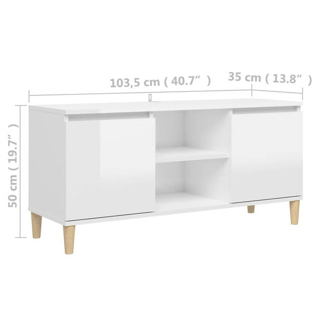 vidaXL Tv-meubel met houten poten 103,5x35x50 cm hoogglans wit