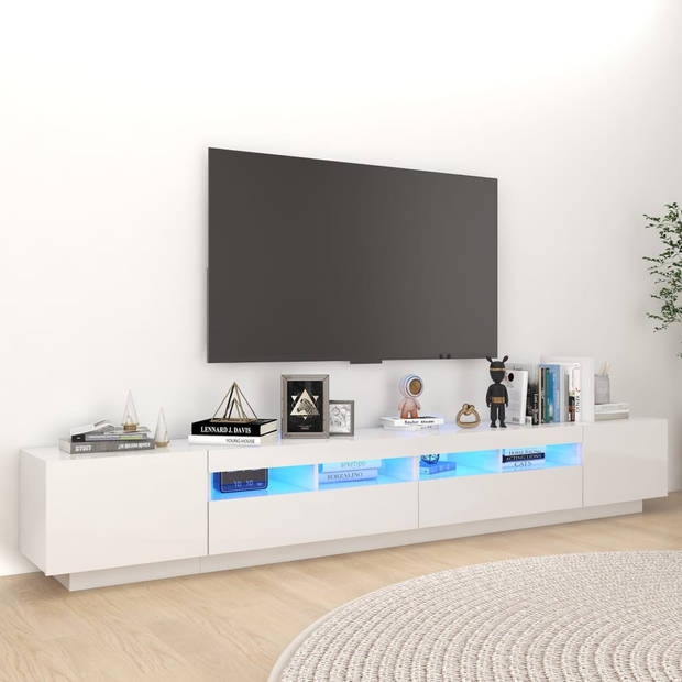 The Living Store TV-meubel - TV-meubel - 260 x 35 x 40 cm - Hoogglans wit - Met RGB LED-verlichting