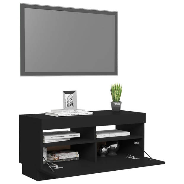 The Living Store TV-meubel TVM001 - 80 x 35 x 40 cm - LED-verlichting - Zwart - Bewerkt hout