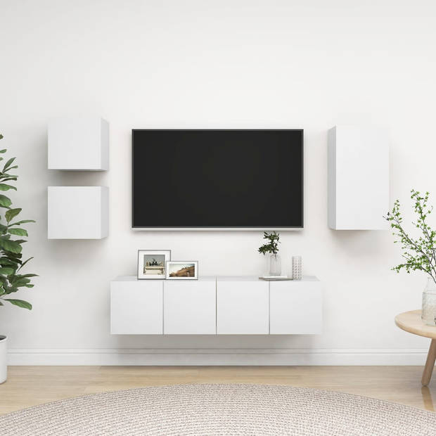 The Living Store TV-meubelset - Wit - Spaanplaat - 1x 30.5x30x60cm - 2x 60x30x30cm - 2x 30.5x30x30cm