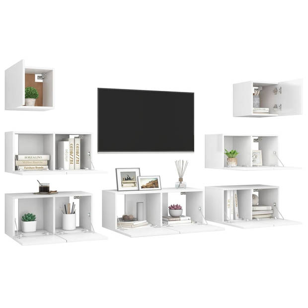 The Living Store Televisiemeubel - Hangend - Spaanplaat - Wit - 4x 60 x 30 x 30 cm - 1x 80 x 30 x 30 cm - 2x 30.5 x