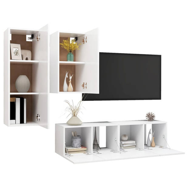 The Living Store hangende tv-kasten - Wit - Spaanplaat - Set van 4 - 30.5 x 30 x 90 cm - 30.5 x 30 x 60 cm - 60 x 30