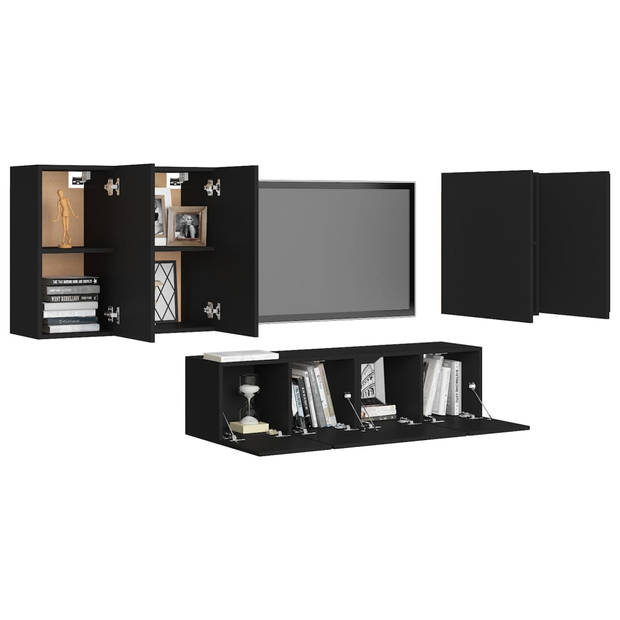 The Living Store TV wandmeubelset - zwart - spaanplaat - 4x 30.5x30x60cm + 2x 60x30x30cm - montage vereist - praktisch