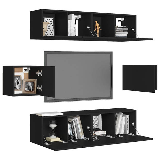 The Living Store Televisiemeubelset - 60x30x30 cm - Zwart - Spaanplaat