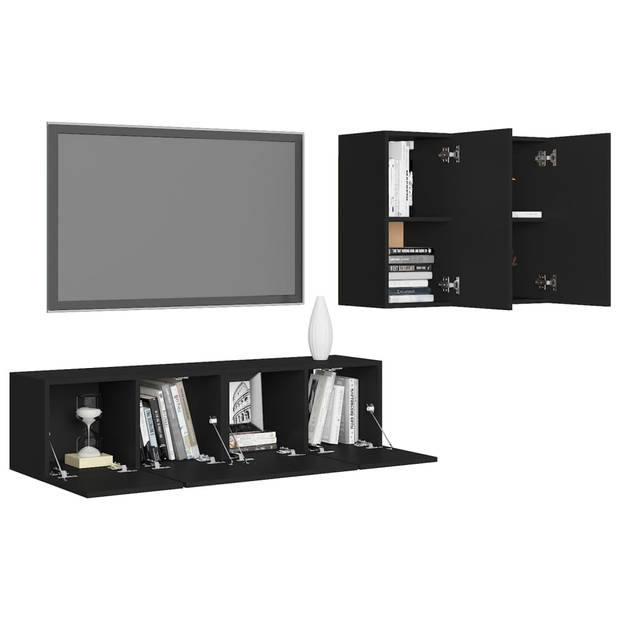 The Living Store televisiemeubelset - zwart spaanplaat - 2x 60x30x30 cm - 2x 30.5x30x60 cm - wandmontage