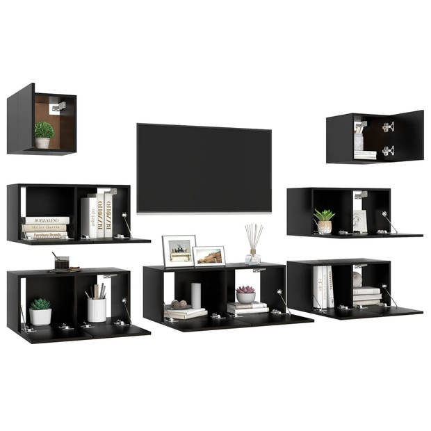 The Living Store Televisiemeubelset Hangend Spaanplaat - Zwart - 60x30x30 cm - 80x30x30 cm - 30.5x30x30 cm