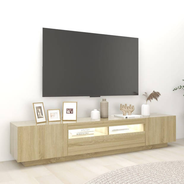 The Living Store TV-meubel Sonoma Eiken - 200 x 35 x 40 cm - Met LED-verlichting