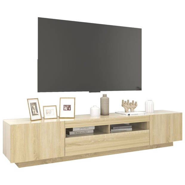 The Living Store TV-meubel Sonoma Eiken - 200 x 35 x 40 cm - Met LED-verlichting