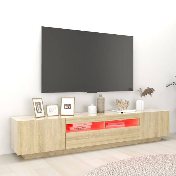 The Living Store TV-meubel Sonoma Eiken - 200 x 35 x 40 cm - Met LED-verlichting