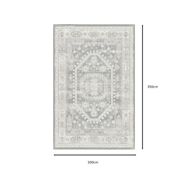 Vloerkleed vintage 200x350cm wit grijs perzisch oosters tapijt