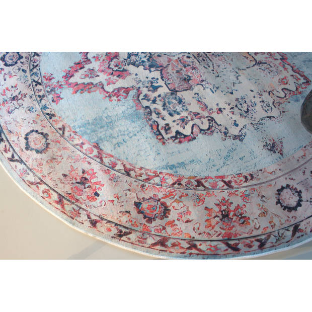 Vloerkleed rond vintage 200cm wit rood perzisch oosters tapijt