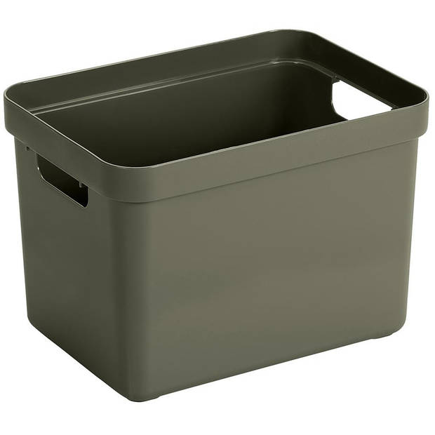 Sunware Opbergbox/mand - donkergroen - 18 liter - met deksel hout kleur - Opbergbox