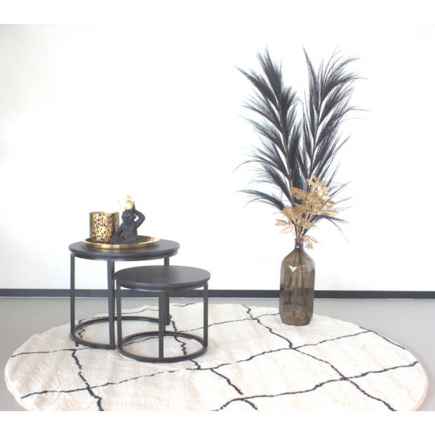 Vloerkleed rond moroccan 180cm wit zwart perzisch oosters tapijt