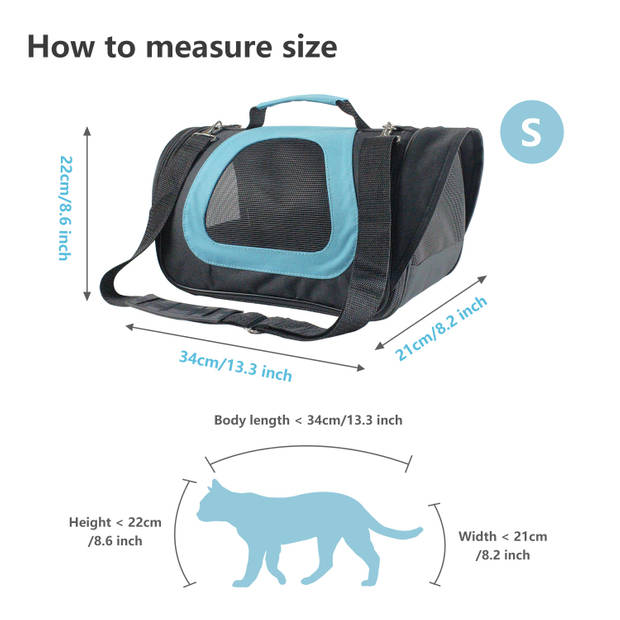 Nobleza Reistas voor Huisdieren - Transport tas - Dieren draagtas - L34 x B21 x H22 cm - S - Blauw