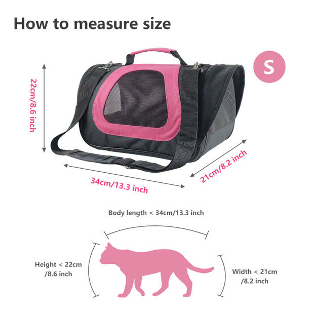 Nobleza Reistas voor Huisdieren - Transport tas - Dieren draagtas - L34 x B21 x H22 cm - S - Roze