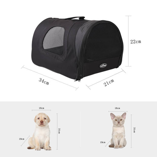 Nobleza Reistas voor Huisdieren - Transport tas - Dieren draagtas - L34 x B21 x H22 cm - S - Zwart
